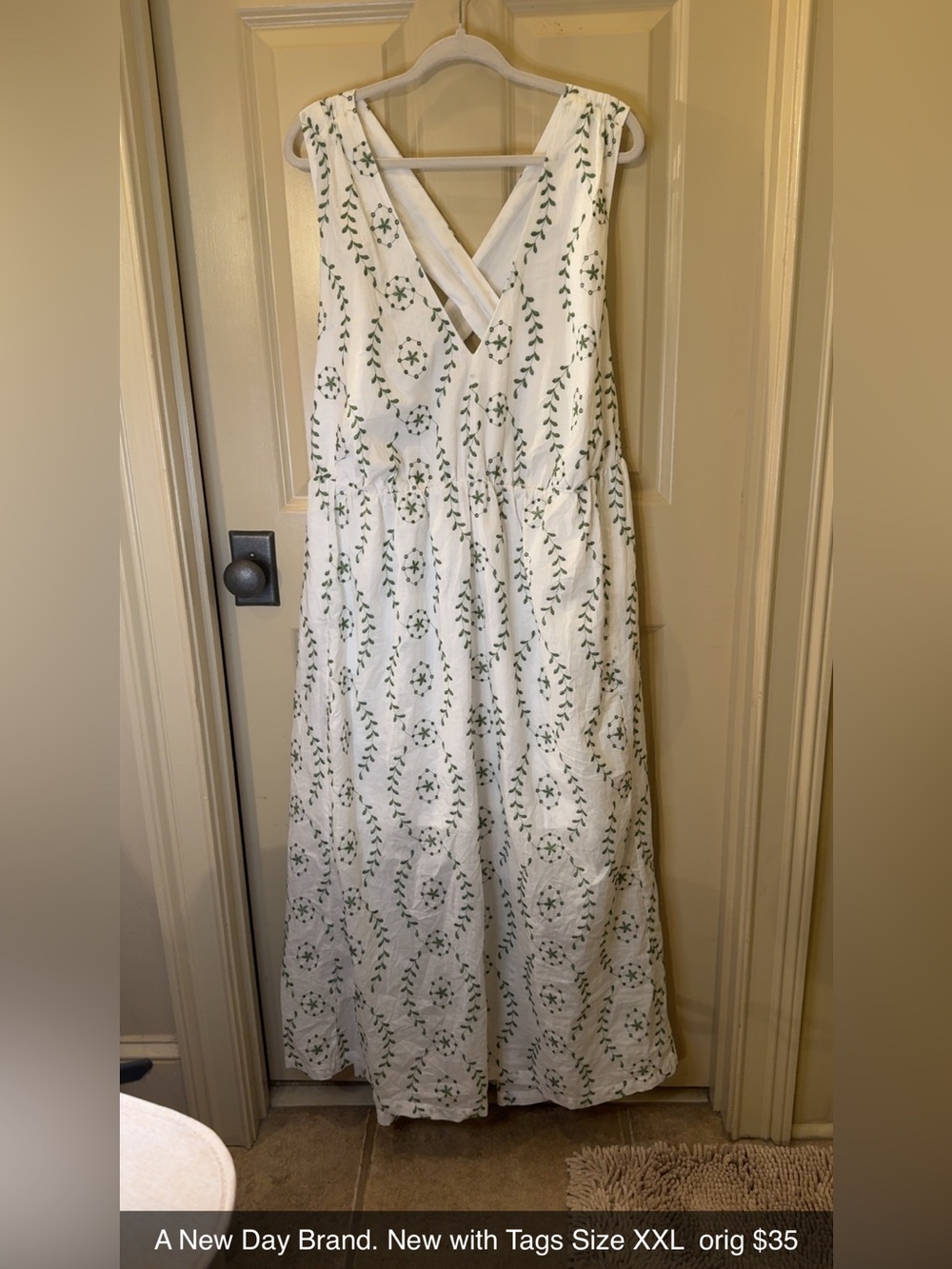 a new day White Maxi Dress with Green Leaf Motif